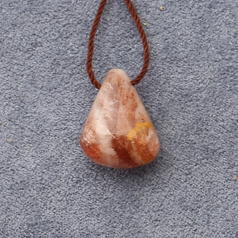 

Sunstone Teardrop Pendant Polished Peach-Red Marbled Gemstone Jewelry Component for DIY Accessories 18X14X10MM-3.2G