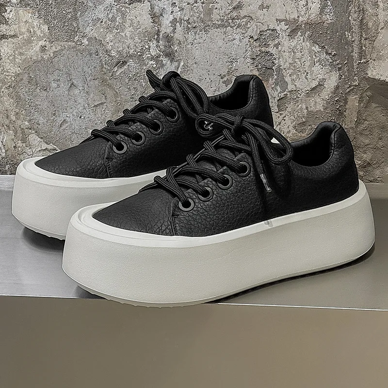 

Men's 2026 New White Chunky Platform Sneakers Puffy Lace-Up Round Toe Comfortable Trendy Casual Shoes Luxury Sneakers