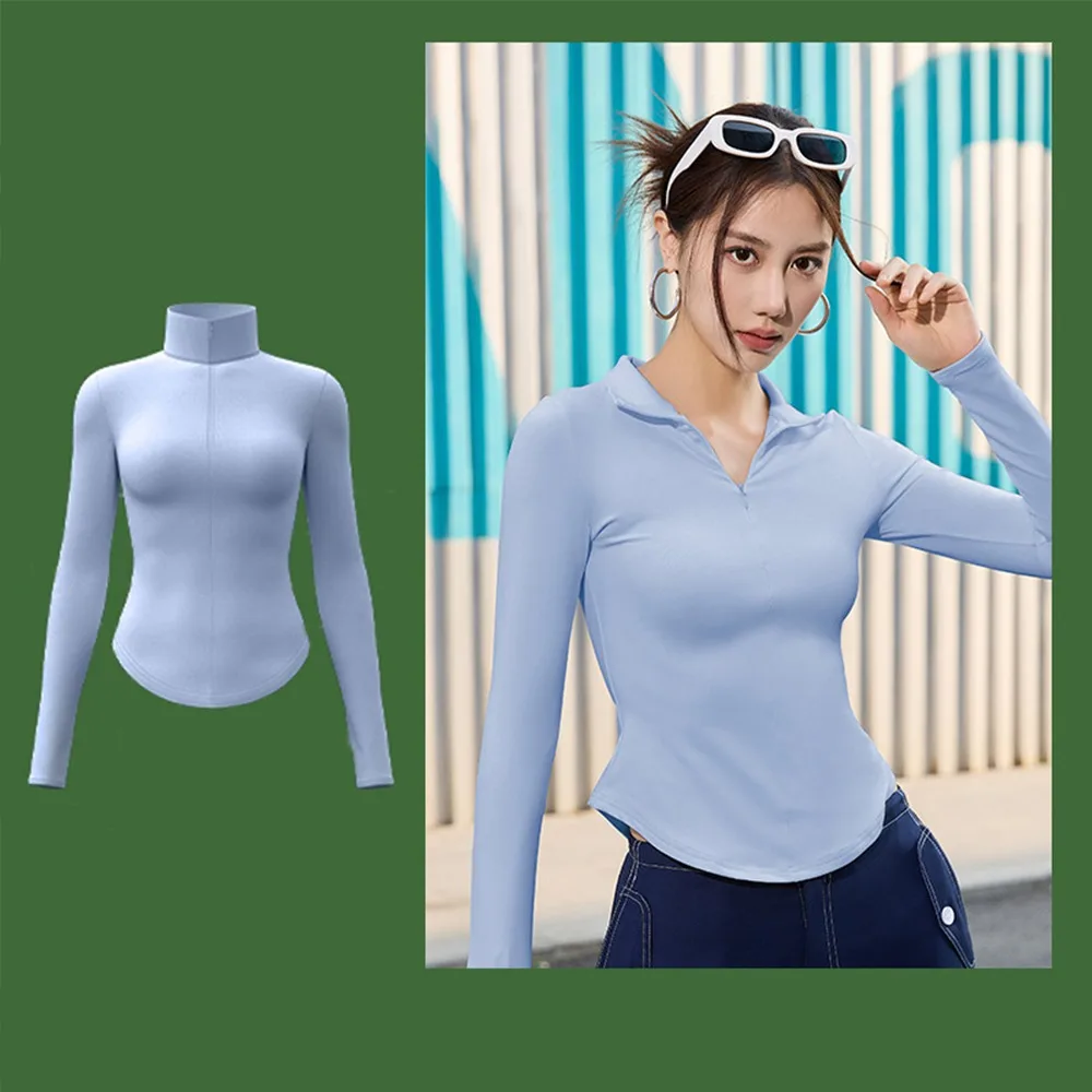 

Half Zipper Long Sleeved Sportswear Fashion Breathable Solid Color Yoga Top Soft Women Sport Top Women