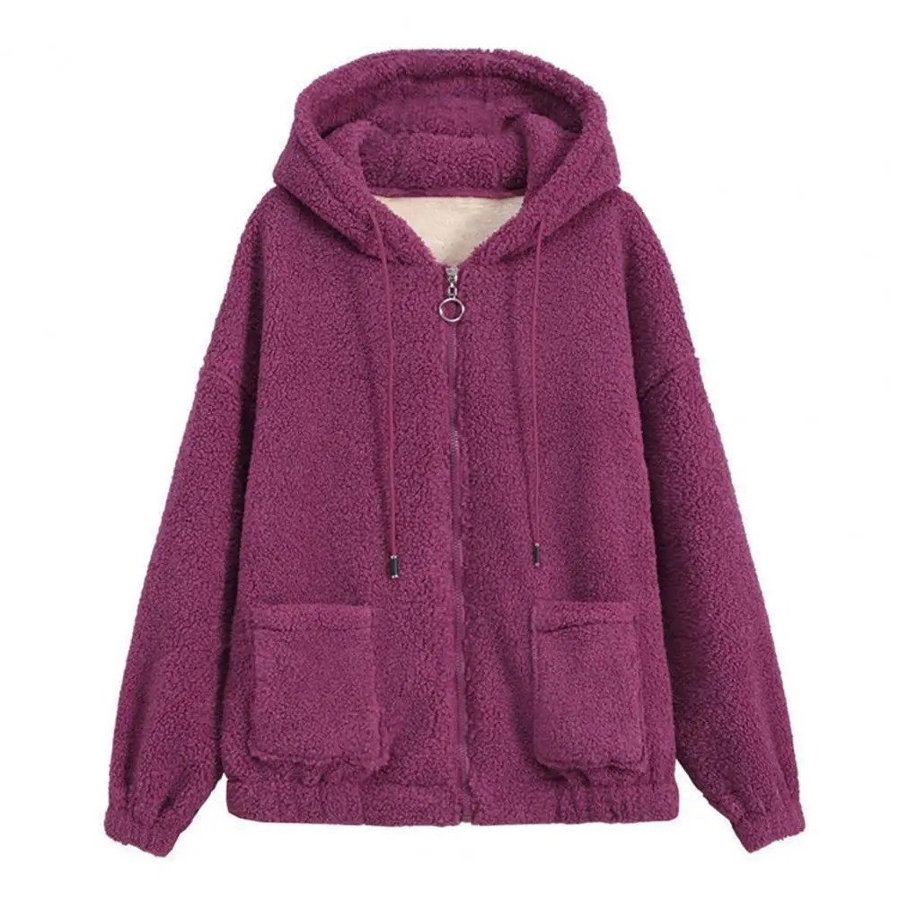 Women Zipper Closure Hoodie Warm Cozy Women's Winter Hoodie with Fleece Lining Drawstring Hood Zipper Closure Windproof for Cold