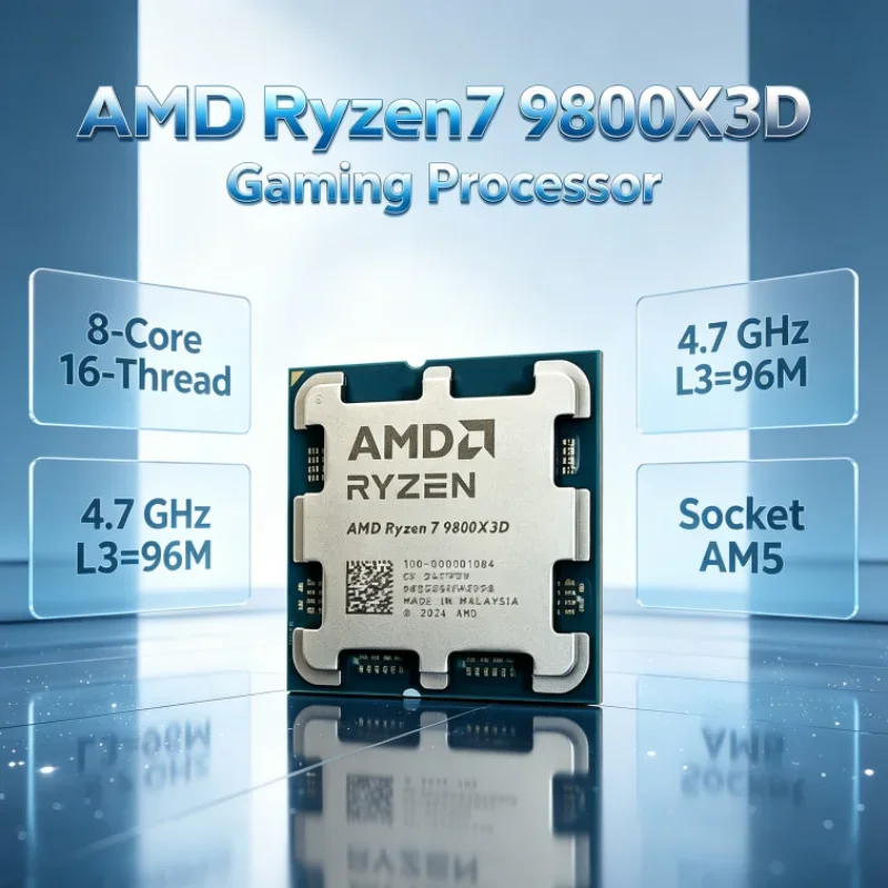AMD Ryzen 7 9800X3D 4.7GHz 8-Core 16-Thread Socket AM5 120W 4NM DDR5 R7 9800X3D L3=96M Gaming Processor