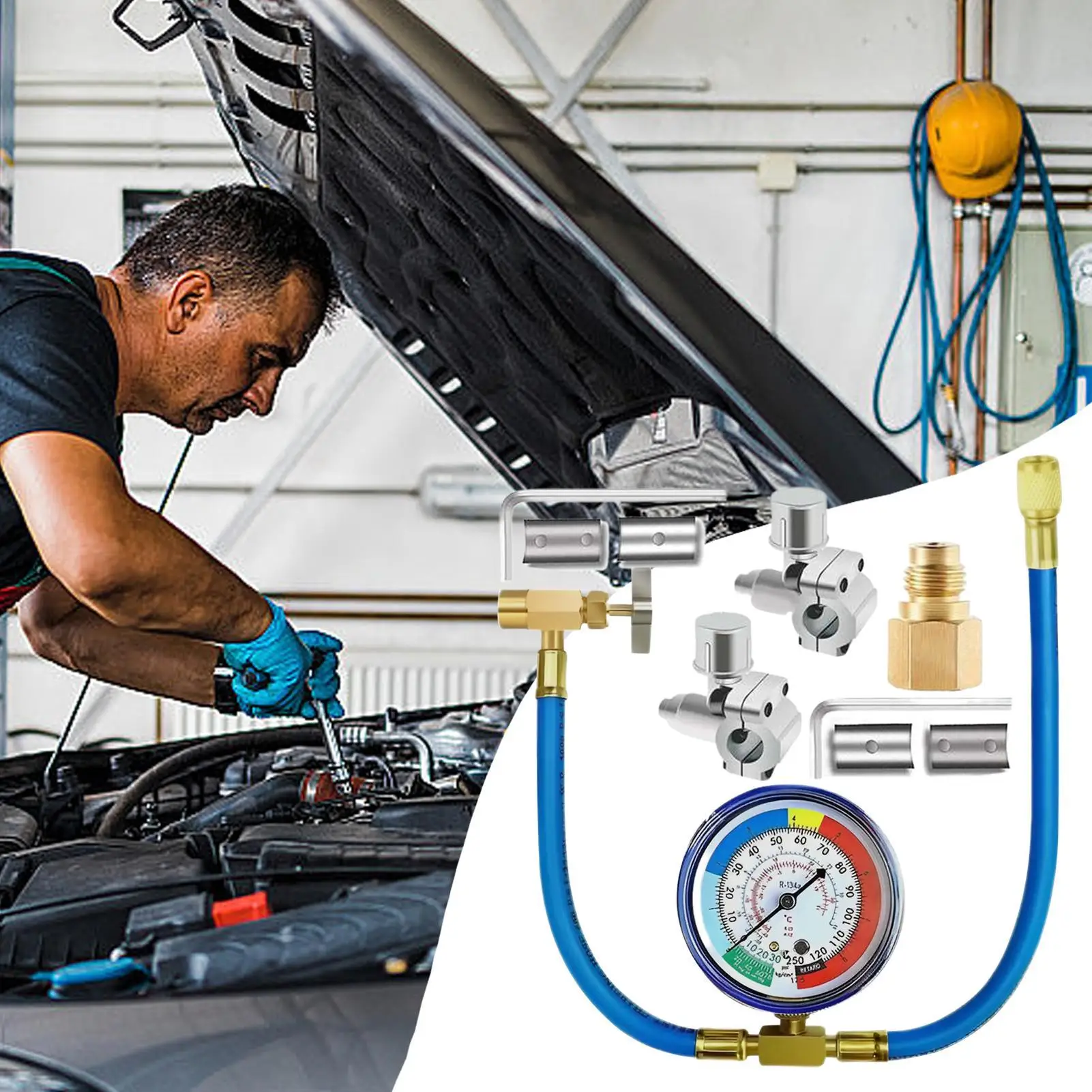 R134A Refrigerant Recharge Kit Car AC Gauge Set With Can Tap Hose Automotive Air Conditioning Charging Maintenance Tool