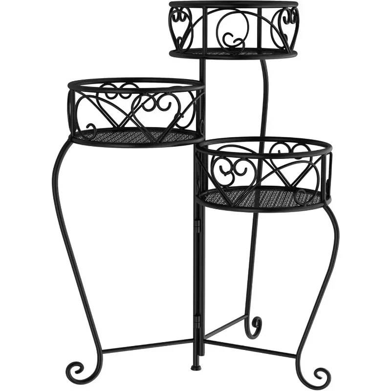 

50-LG1148 Plant Stand  3-Tier Indoor or Outdoor Folding Wrought Iron Inspired Metal Home and Garden Display