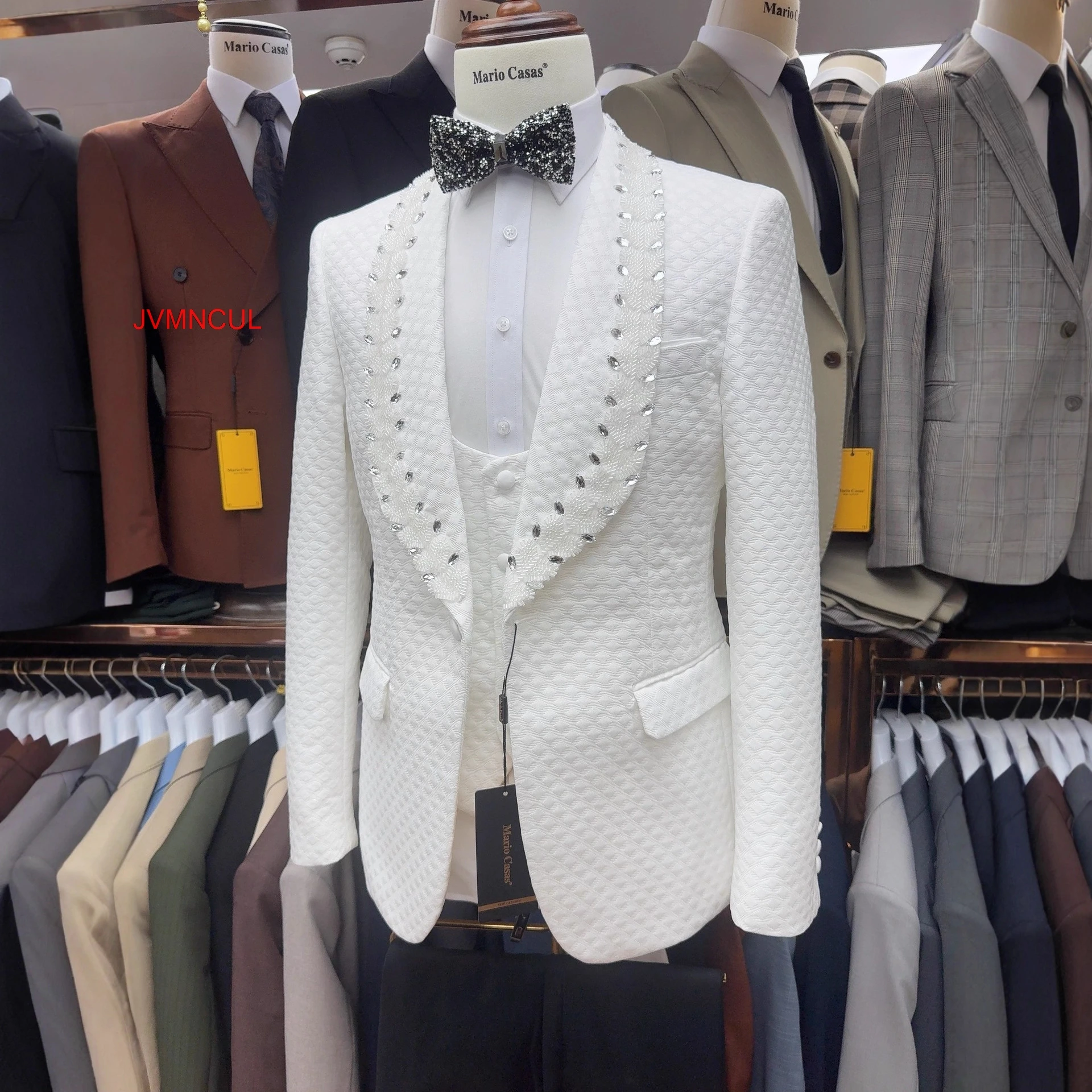 2026 Men's White Suit 3 Piece Wedding Groom Formal Blazer Vest Pants Slim Fit Tuxedo Banquet Party Reception Outfit Set