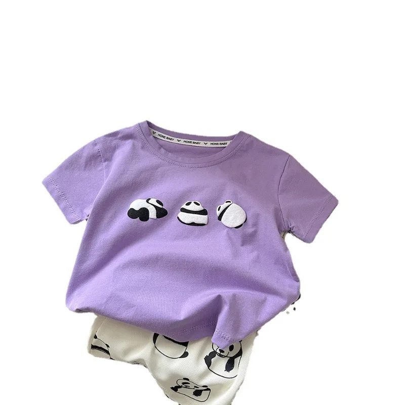 MINISO 2024 New Comfortable and Breathable Children's Summer Panda T-shirt for Boys and Girls Korean Version of Single Top