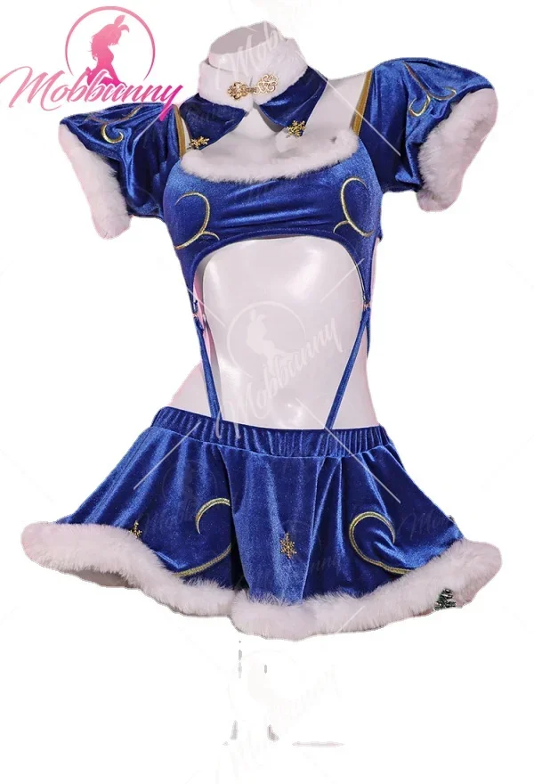 

Mobbunny Chun-Li Derivative Cosplay Costume Women Sexy Lingerie Cosplay Bodysuit and Skirt with Thigh Socks for Christmas