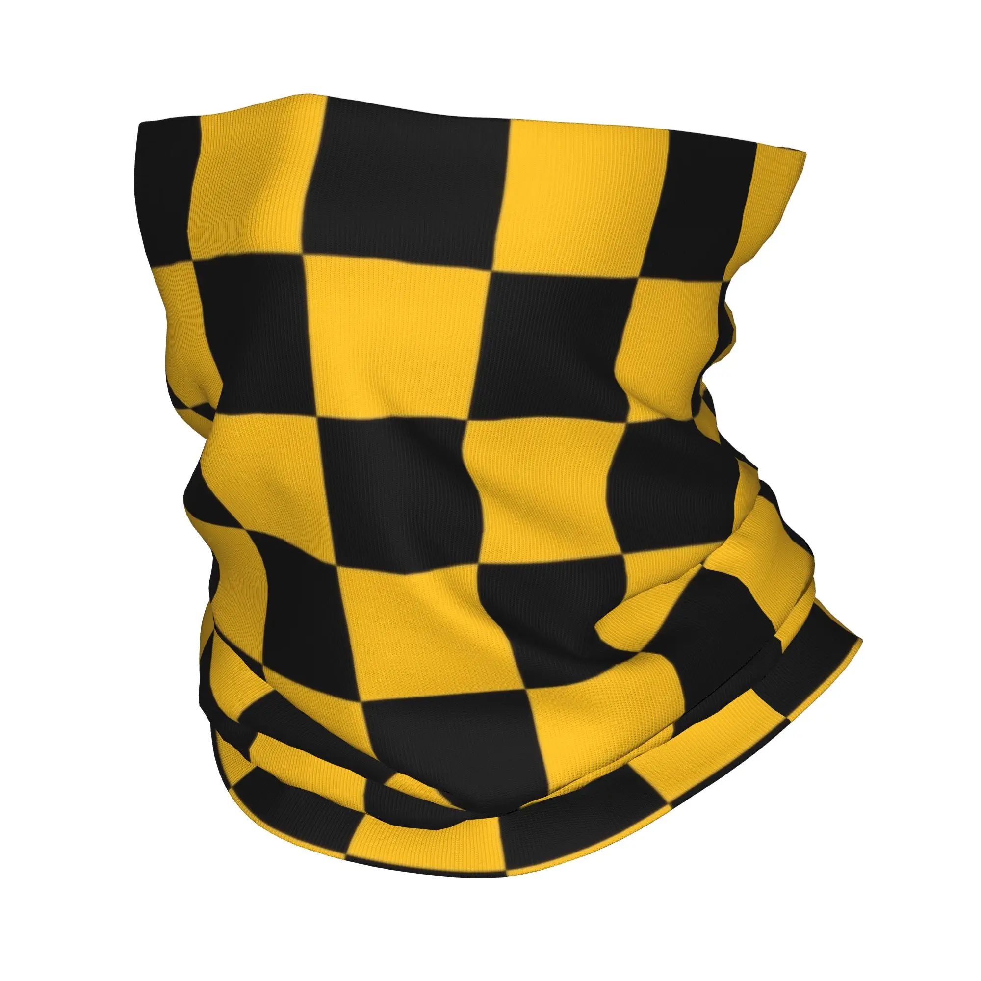 Black And Yellow Checkerboard Pattern Bandana Neck Warmer Women Men Winter Ski Hiking Scarf Gaiter Checkered Face Cover