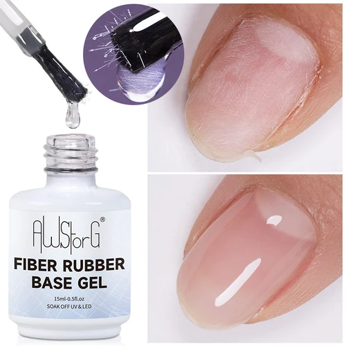Imagen 2 del producto AWStorG-Gel Base de fibra de goma para uñas rotas, 15ML, fibra de vidrio reparada, transparente, construcción rápida, barniz de Gel de construcción UV