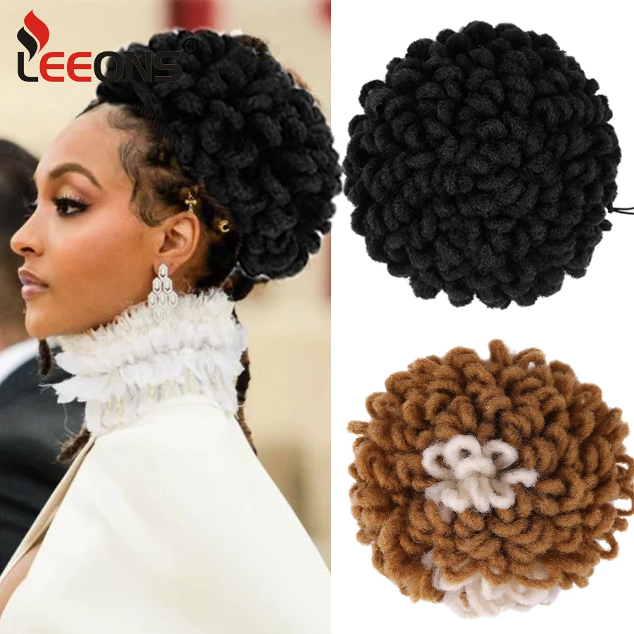 Coletero Afro Puff con cordón para mujer, postizo sintético, extensión de rastas para el cabello, rizado, Updo, Faux Locs