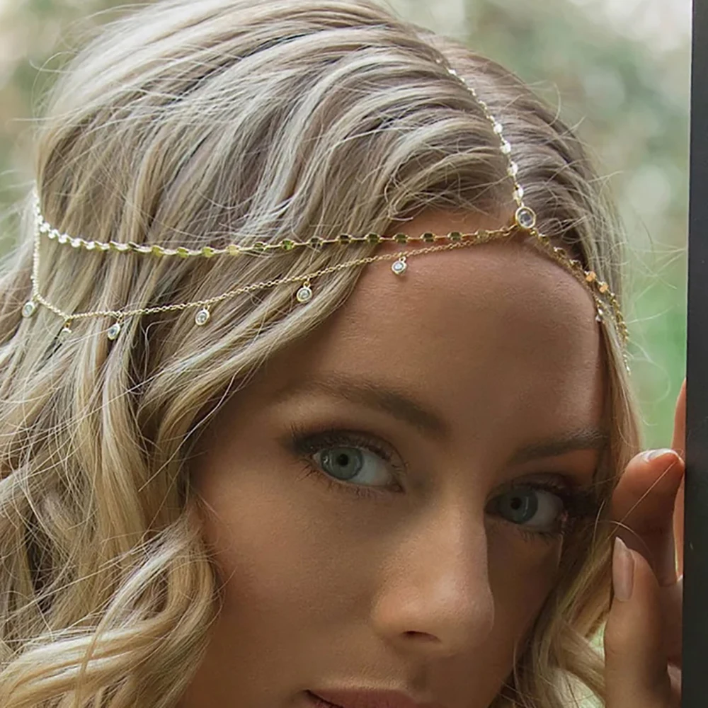 Fashion Boho Crystal Head Chain Wedding Hair Accessories Elegant Headpiece Bling Bridal Forehead Chain Indian Jewelry Gifts image 4