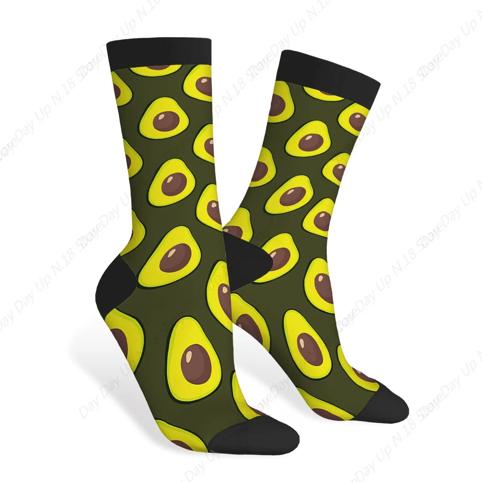 Avocado Funny Socks Green Nature Cartoon Fruit Healthy Fresh Novelty Casual Crew Socks Contrast Color Design for Women Men Gift