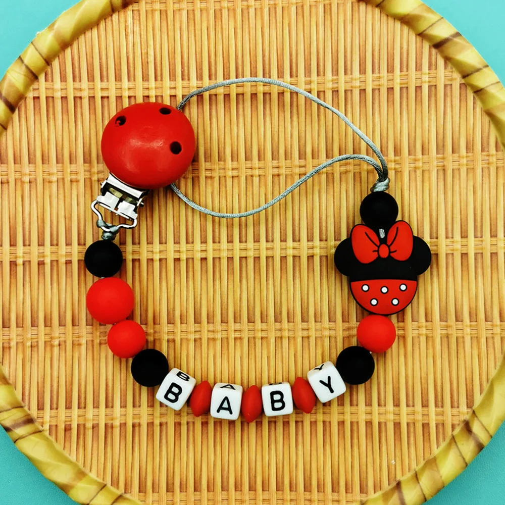 

Customizable Letters Name Silicone Mouse Pacifier Chain Clip Bead Pendant Toy for Baby Infant Chew Rope Nipple Bite Teether Gift