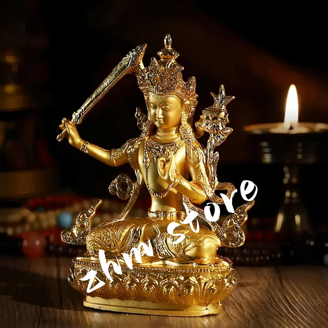

Bodhisattva Manjusri Gold Buda Alloy Metal Buddhist Suppliers House Decor Statue Ornament