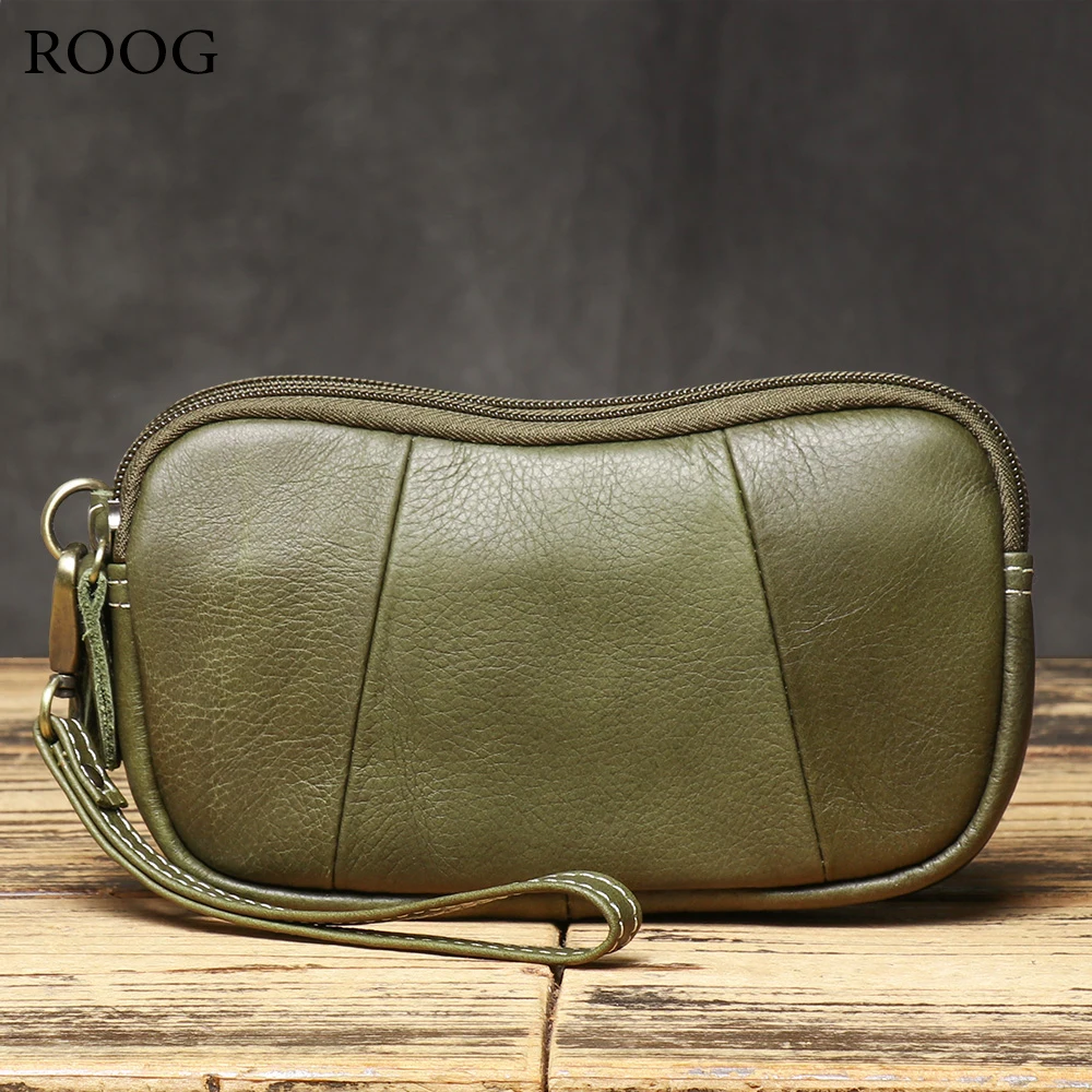 ROOG New Leather Clutch Bag For Women, Trendy Fruit Green Top Layer Cowhide Coin Purse, Large Capacity Zipper Wrist Purse