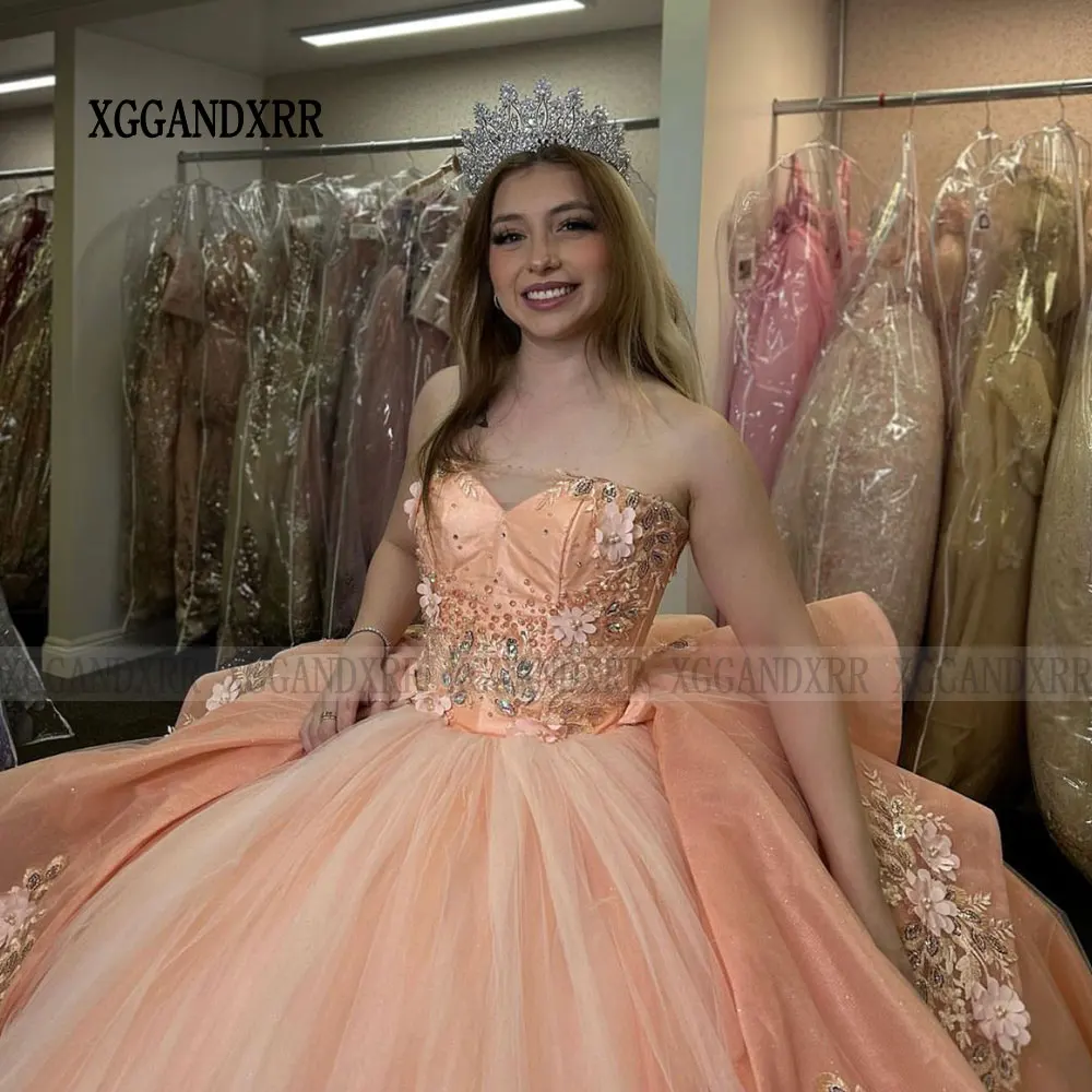 فستان الأميرة Quinceanrea الفريد من نوعه ، فستان باللون البرتقالي XV ، حفلة عيد ميلاد ، حلوة 16 ، 15 Quinceanera ، 15 سنة ، 2024