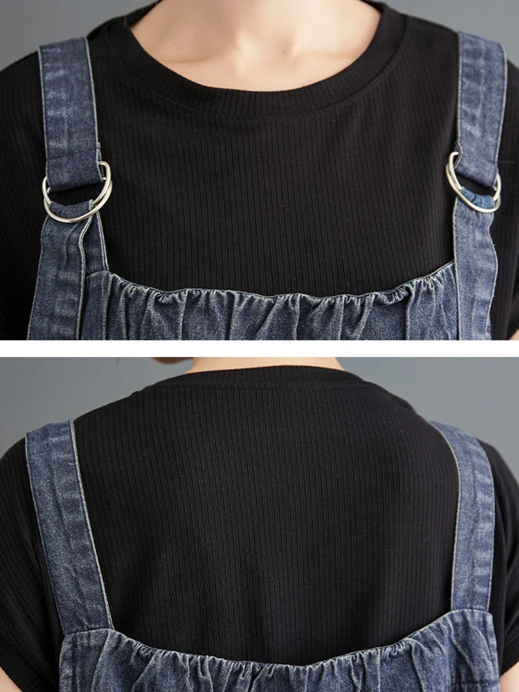 359 Spring Summer New Women Denim Suspender Long Skirt Loose Casual Punk Vintage Style Cargo Female Popular Large Swing Dress