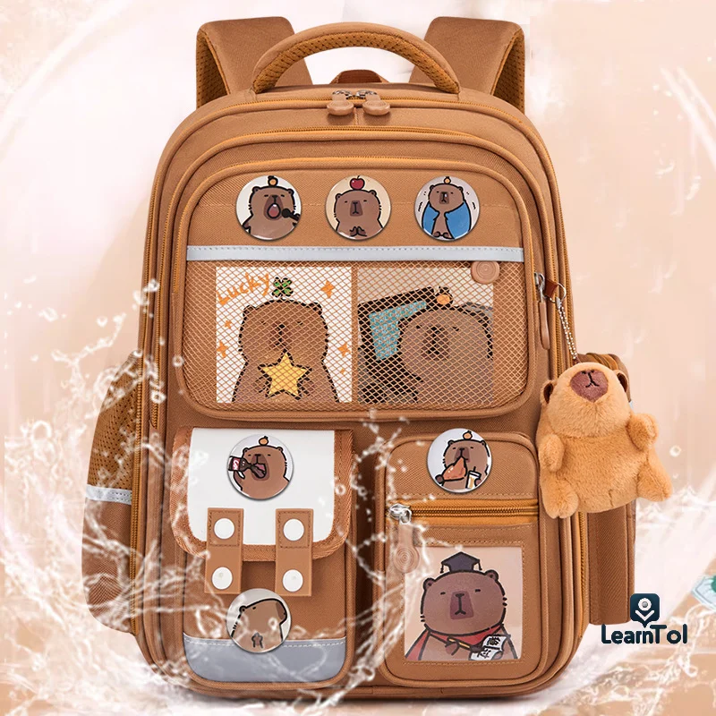 Mochila Capybara impermeable de dibujos animados, gran capacidad, para aliviar la carga, bolso escolar, protege la columna vertebral, correas anchas, mochila para estudiantes