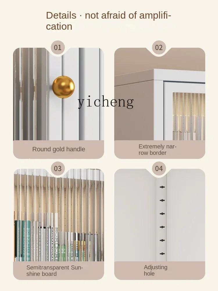ZZk Bookcase Iron Household Glass Door Storage Children's Storage Cabinet Floor Iron Display Cabinet