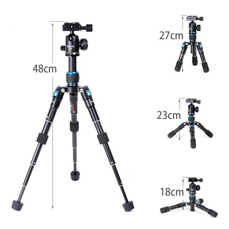 BEXIN Portable Tripode phone Travel Stand Tabletop Video Mini Tripod with Bluetooth remote control 360°Ball Head for camera DSLR