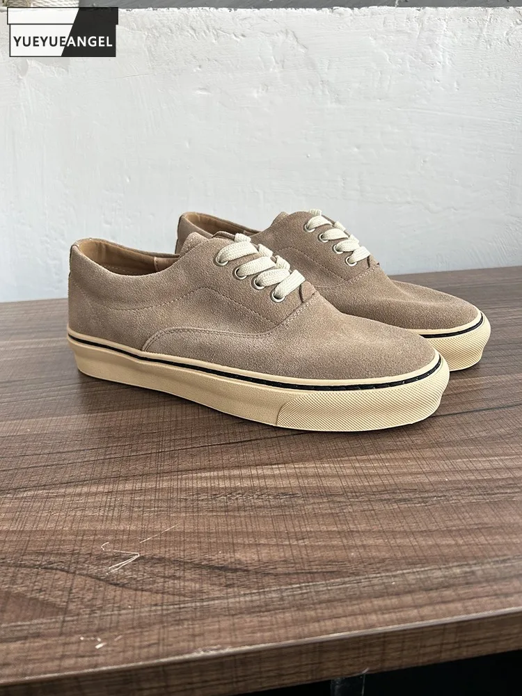 

Мужские летние новые однотонные дышащие повседневные туфли из натуральной замши на шнуровке для скейтборда на плоской подошве, кроссовки на толстой платформе