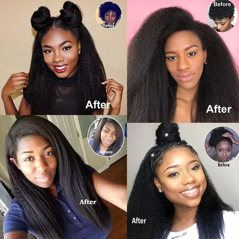 Kinky Straight Human Hair 3Bundles With 4x4 5x5 Closure Long 30inch Yaki Straight Bunldes With a Frontal 13x4 tissage bresilien