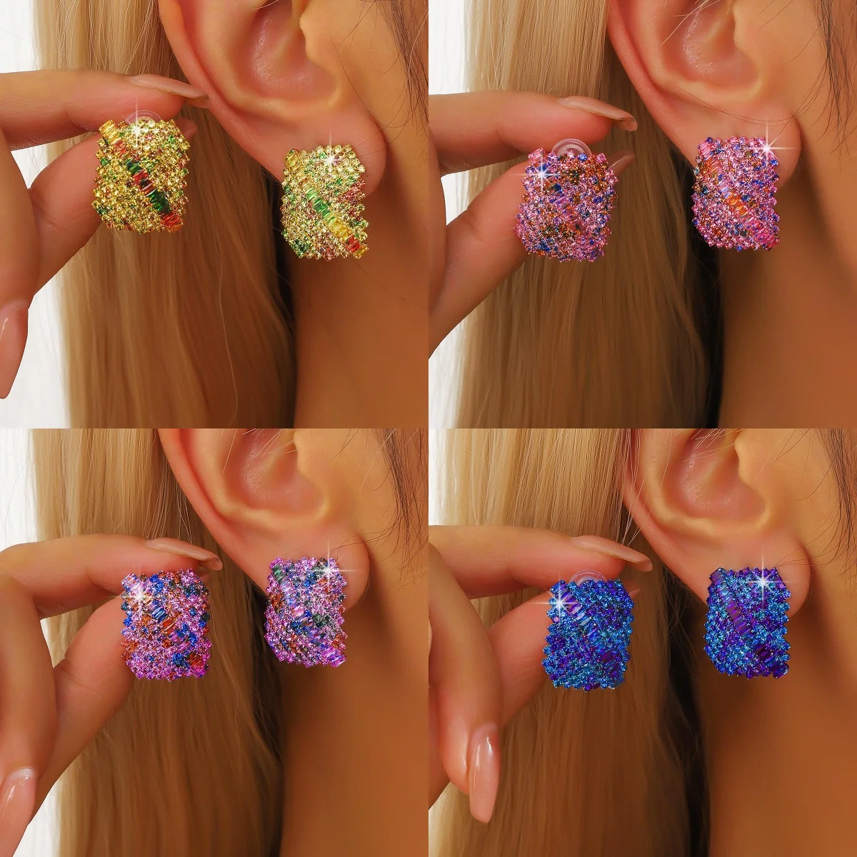 Cross border wholesale fashion temperament, high-end design, colorful diamond earrings, women's ear accessories in stock