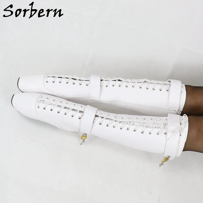 Sorbern Custom Ballet Heelless Boots For Women With 4 Locks Sm Shoes Unisex Plus Size Knee High Boots Flexible Lace Up Boot