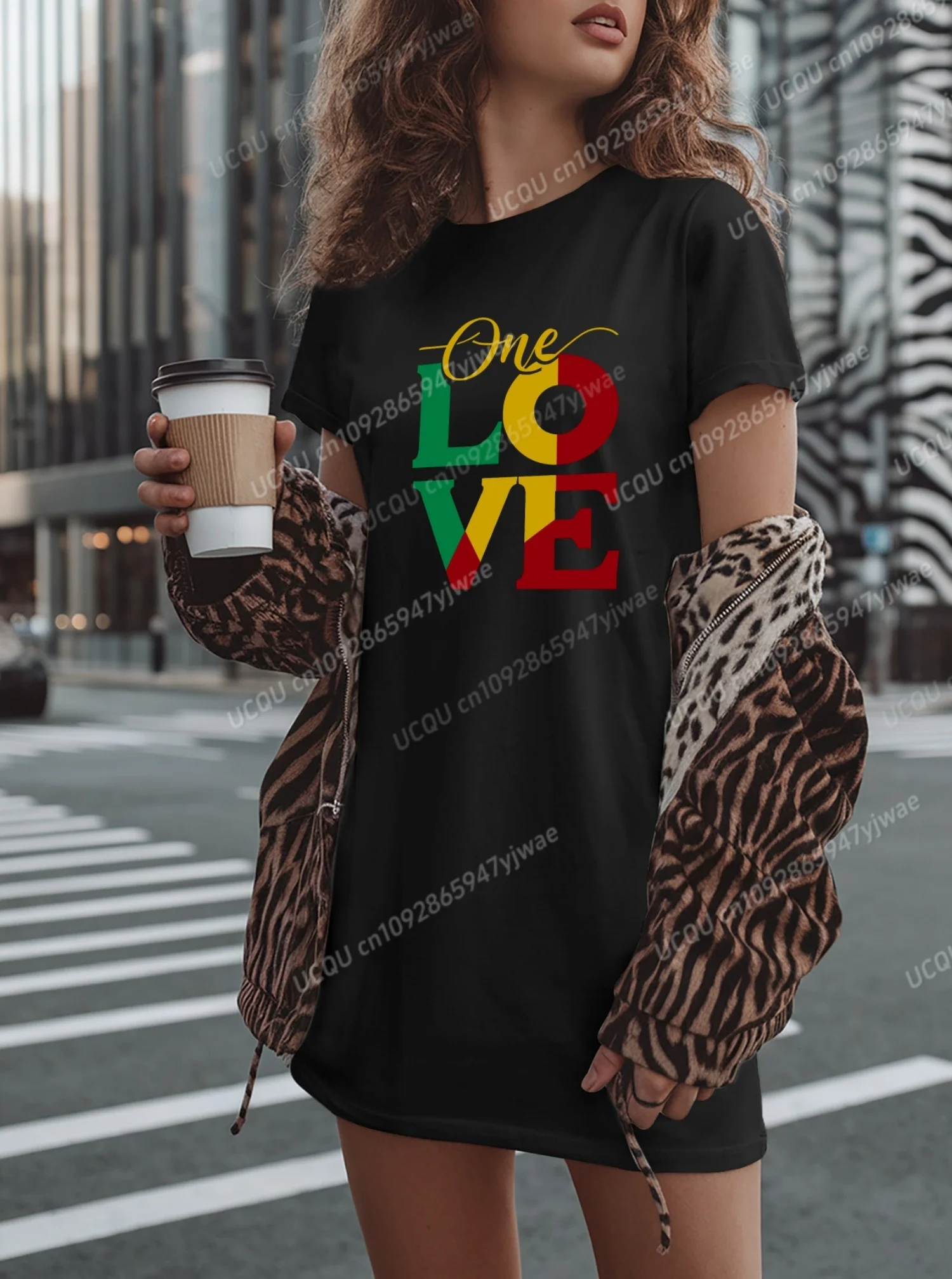2025 Estate Poliestere Donna T-shirt Abito Allentato Casual ONE LOVE Stampato O-Collo Lady Manica corta Pullover Abiti Abbigliamento donna
