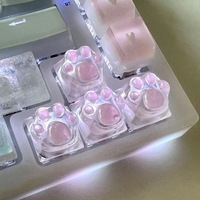 Cute Pink Handmade Cat Claw Keycaps Transparent Resin Shine Through Detachable Keyboard Creative for MX Mechanical Keyboard