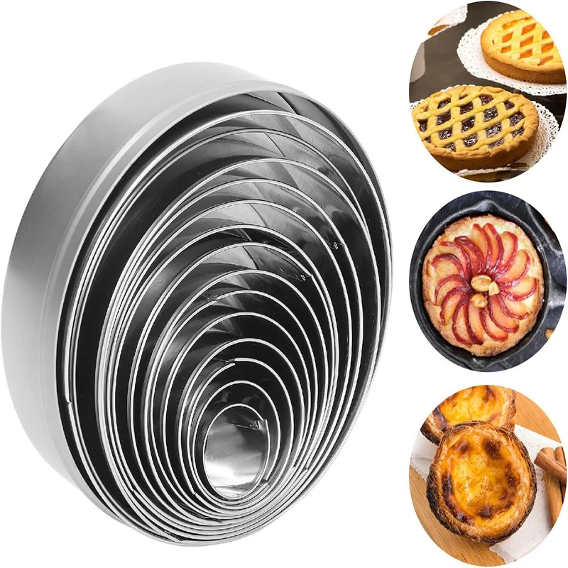 Stainless Steel Cookie Cutter Set 14Pcs Round Biscuit Cutter Circle DIY Cake Cookie Mousse Mold Cake Decorating Tool Baking Mold