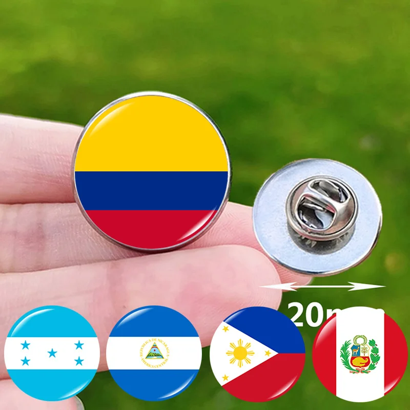 Colombia Flag Pin Stainless Steel Lapel Pins Honduras Nicaragua Peru Philippines Bolivia Finland Salvador Singapore Glass Brooch