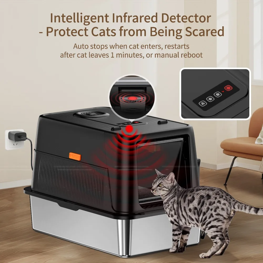 

Stainless steel automatic cat litter box fully enclosed self cleaning extra large anti splashing cat toilet