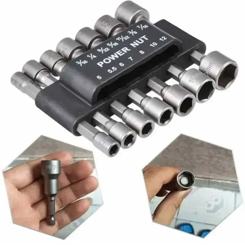 Powerful Socket Wrench Drill Bit Nut Driver Set 1/4'' Shank Hexagonal Handle Screwdriver Socket Adapter Kit 5-13mm Hand Tools