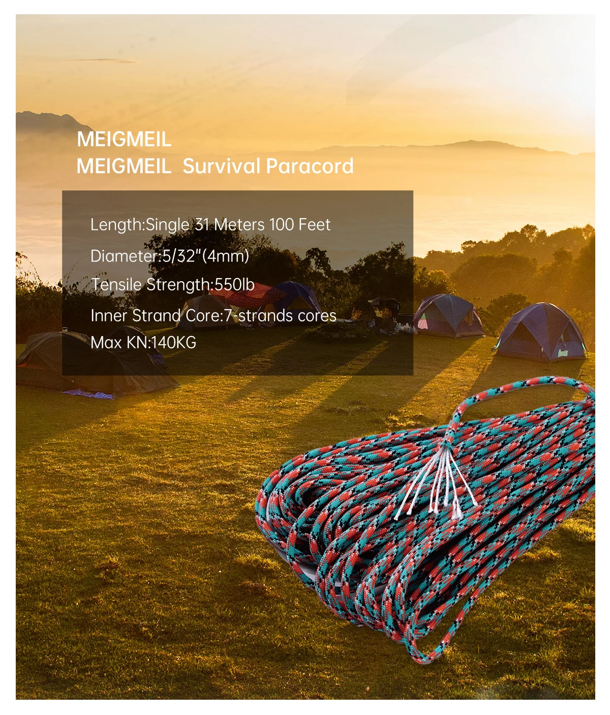 1pcs 550 Paracord Parachute Cord Lanyard Mil Spec Type III 7 Strand Core 100 FT 27 Colors for Climbing Camping Buckle Bracelet