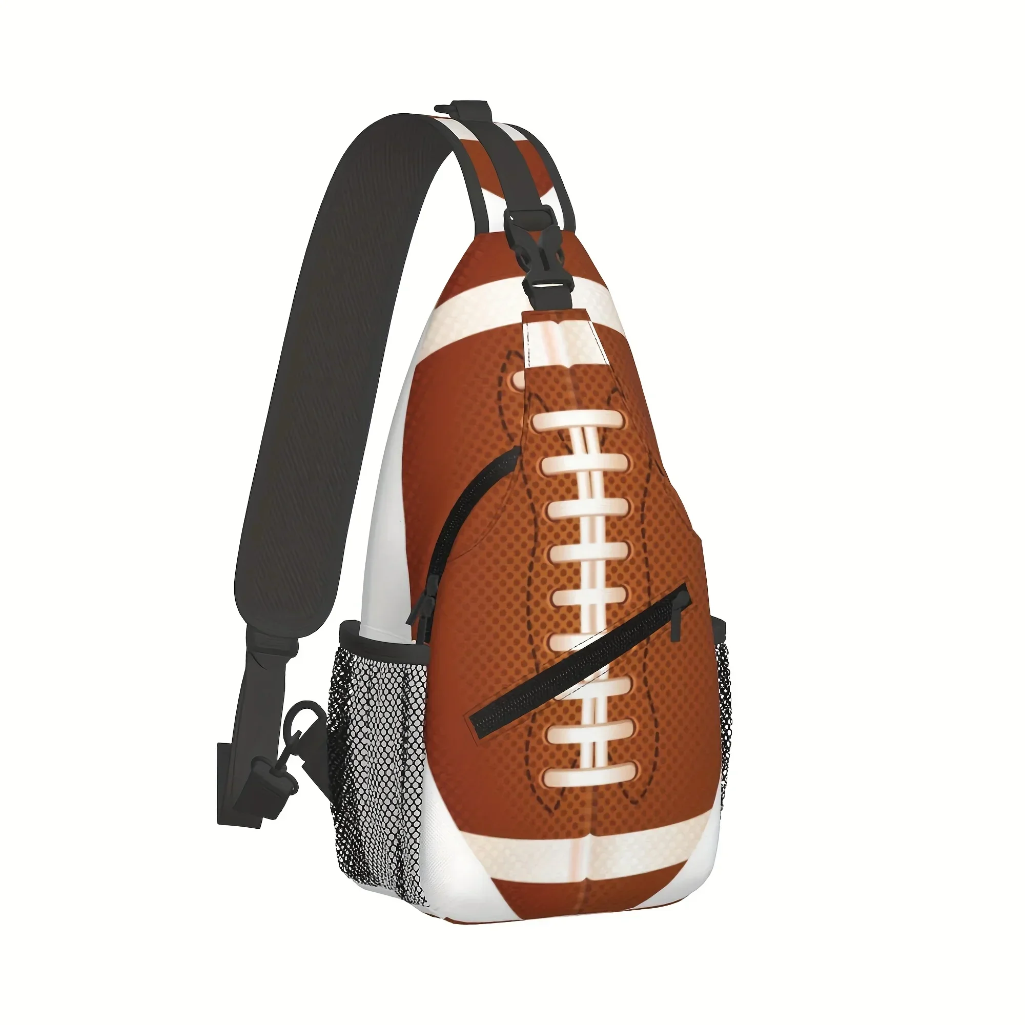 Custom Men's Football Print Convertible Chest Crossbody Sling Bag With Zipper Closure & Adjustable Strap - Durable Fabric