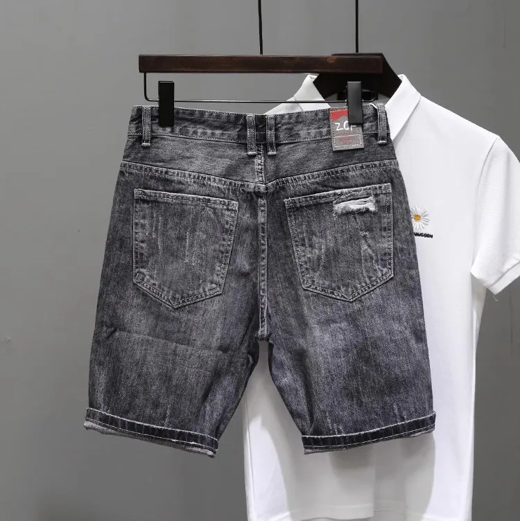 2024 Summer New Y2K Denim Shorts Design Shorts With Holes Men\'s Vintage Punk Fashion Loose Casual Versatile Shorts y2k jeans