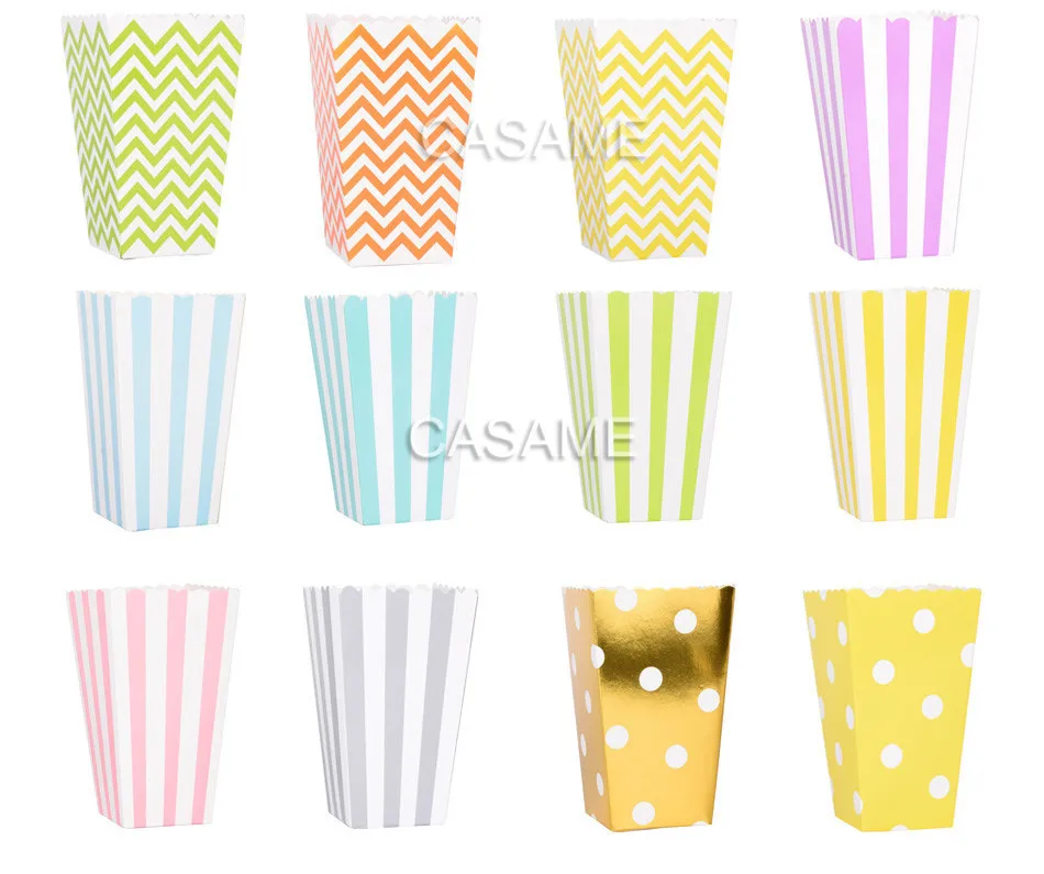 6pcs Rose Gold Pink Stiff Paper Mini Party Popcorn Boxes Pop Corn Candy/ Sanck Favor Bags Wedding Birthday Movie Party Tableware