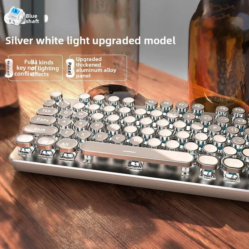 EWEADN TK100 Mechanical Keyboard Retro Punk Style Metal Panel Wired Tri-mode Office Gaming Dedicated Keyboard