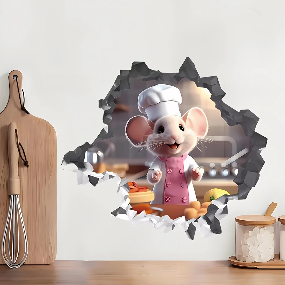Mouse Themed Kitchen Stickers Home Bedroom Decorations Cute Mice Decals for Wall Furniture AA530