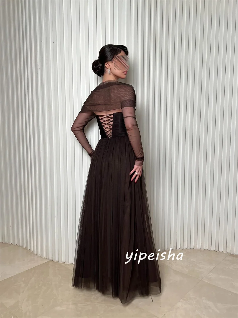 Customized Matching Sexy Tulle Pleat Ruched Draped A-line Off-the-shoulder Long Dresses Evening Dresses for Woman image 6