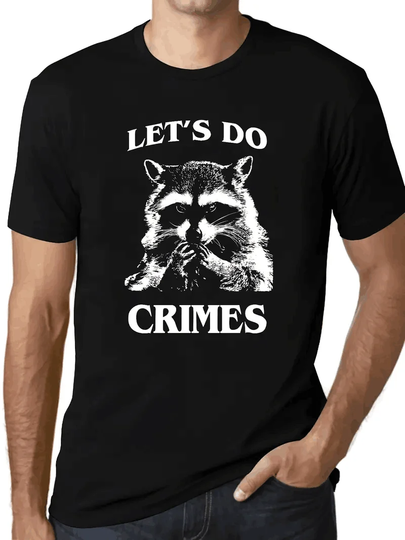 Men\'s 100% Cotton Raccoon Print T-Shirt | Breathable & Stretch Fit | Crew Neck Casual Tee - Stylish All-Season Comfort