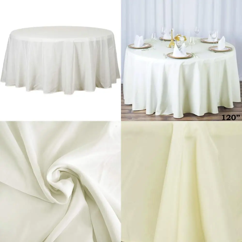 

Ivory 120 Inch Round Polyester Tablecloths for Weddings, Parties, and Banquets - 6 Pack Elegant Fabric Table Covers