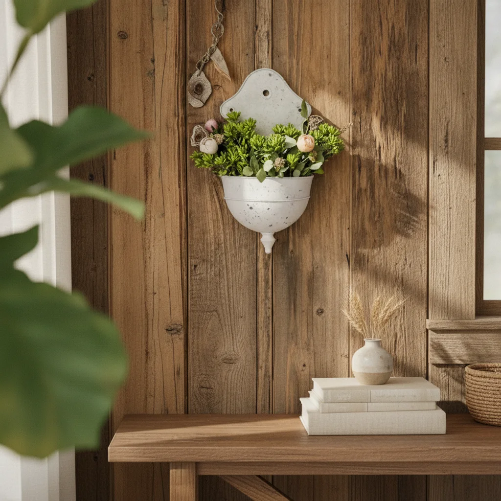 Distressed Iron Planter Home Decor Wall-Mounted Planter Planter House Decoration Hanging Rust-Resistant Weathered Finish