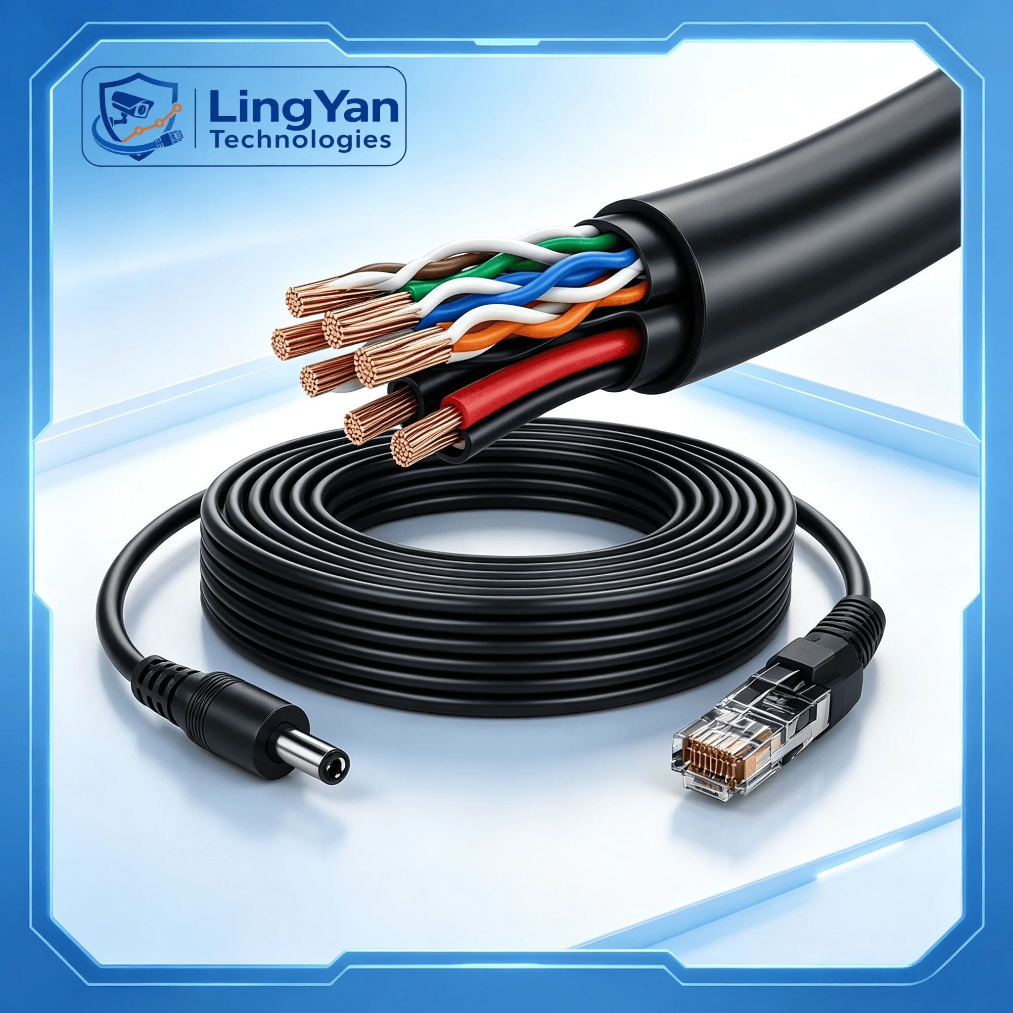 Surveillance & Network Installation Accessory All-in-One RJ45 DC Cable 8-Core Network 2-Core Power Cord 10M 15M 20M