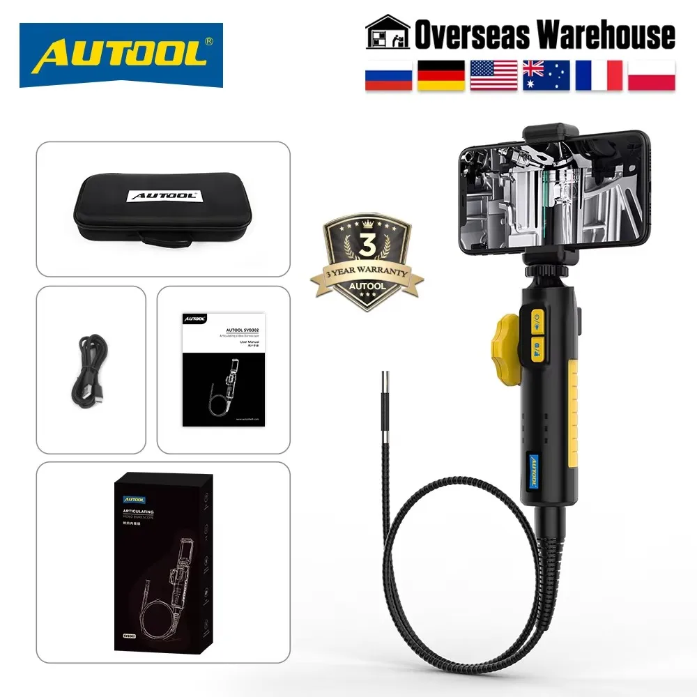 AUTOOL SVB302 Car Industrial Endoscope Automotive Inspection Camera USB Video Borescope for Mobile Phones Waterproof IP67