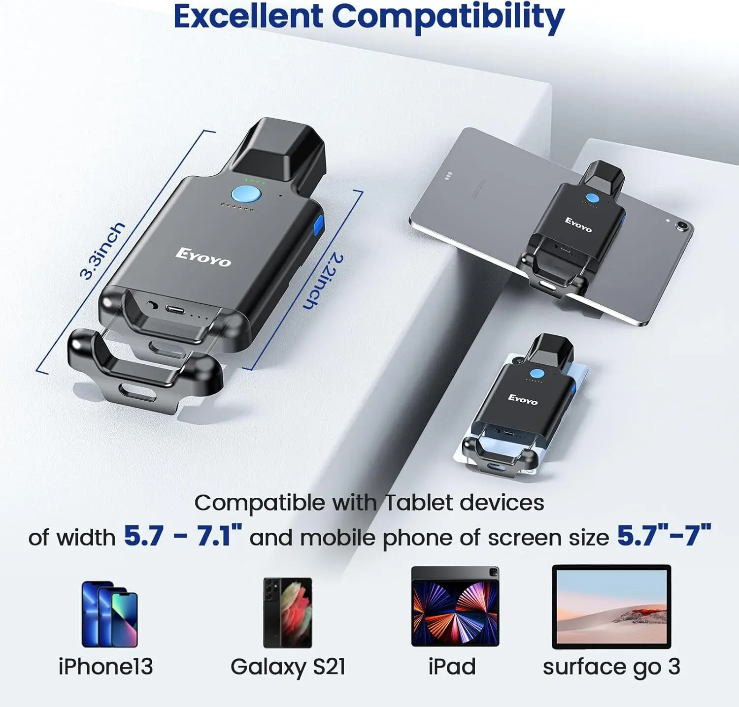 Eyoyo EY 036 plus 2D-Wireless-Barcode-Scanner, tragbarer 1D-QR-Codeleser, Bluetooth- und USB-Kabelverbindung für Laden, Lager