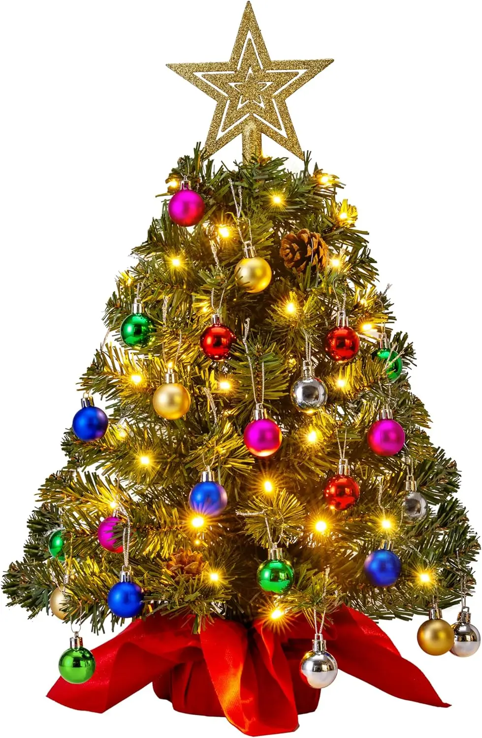 JOYFY 24 "/2FT Prelit Tafelblad Kerstboom met Warme Lichten Dennenappels voor Beste Vakantie Seizoen Kerstdecoratie