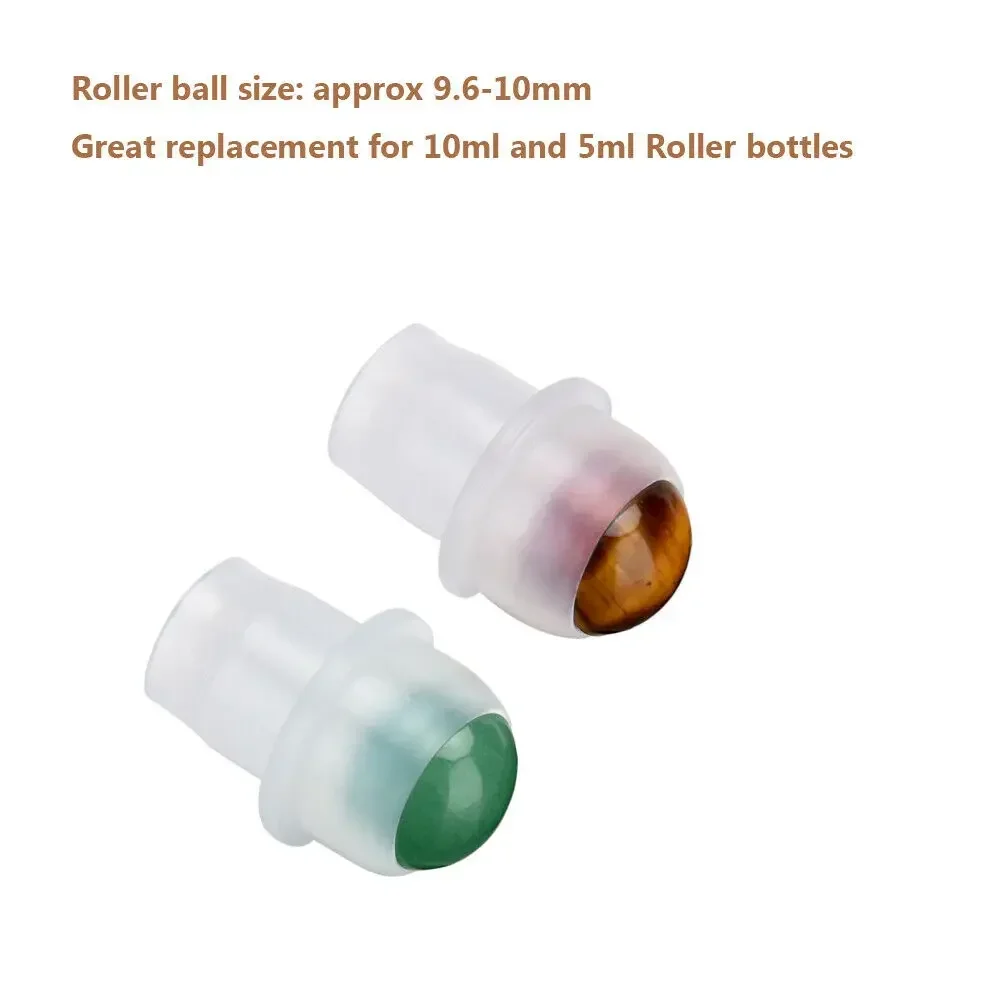 Natural Gemstone Jade Roller Bottle Plastic Wood Grain Lid for Essential Oil Crystal Roll Ball 10ml 10pcs P230