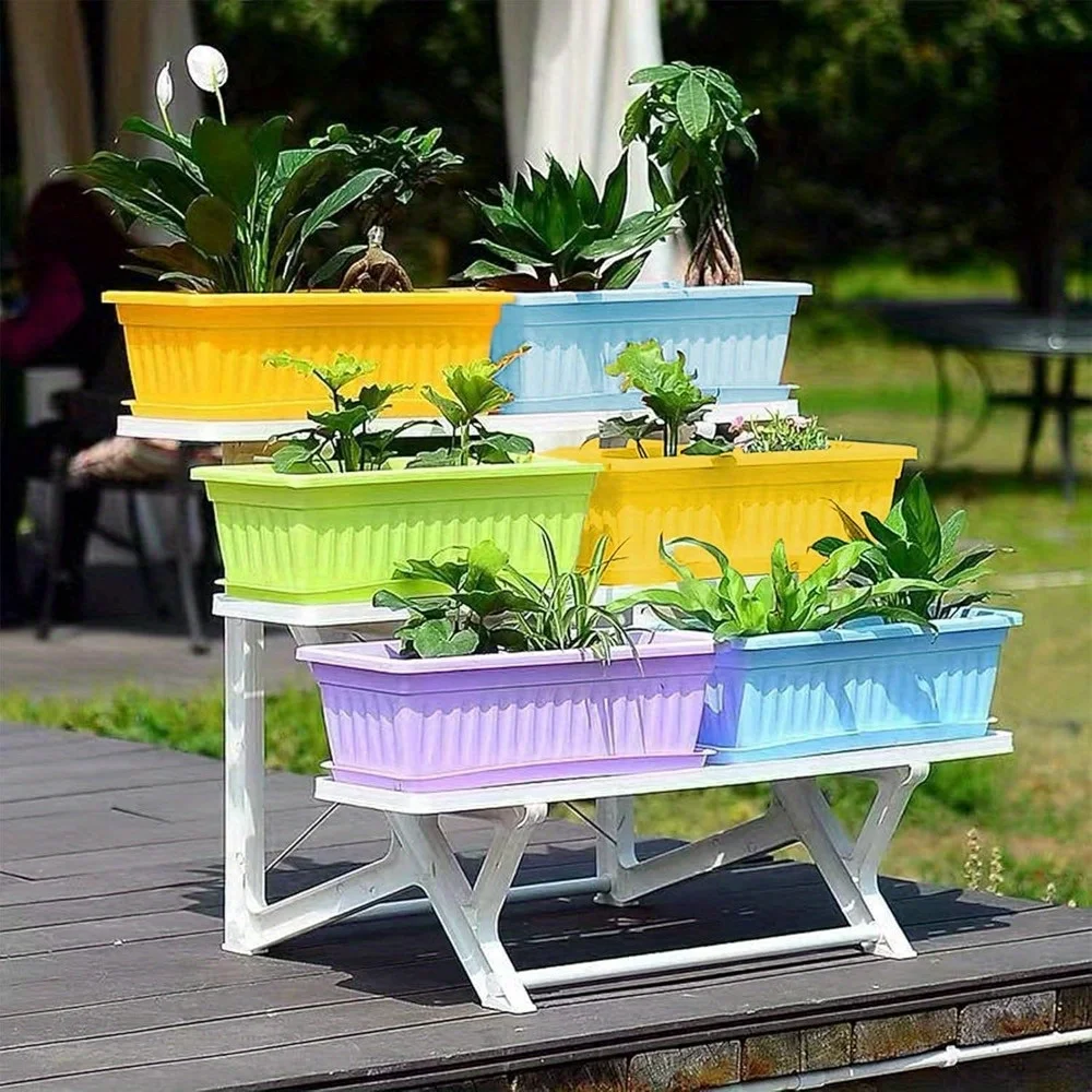 

4-piece rectangular window sill pot set, with tray balcony planting box, plastic green potted plants