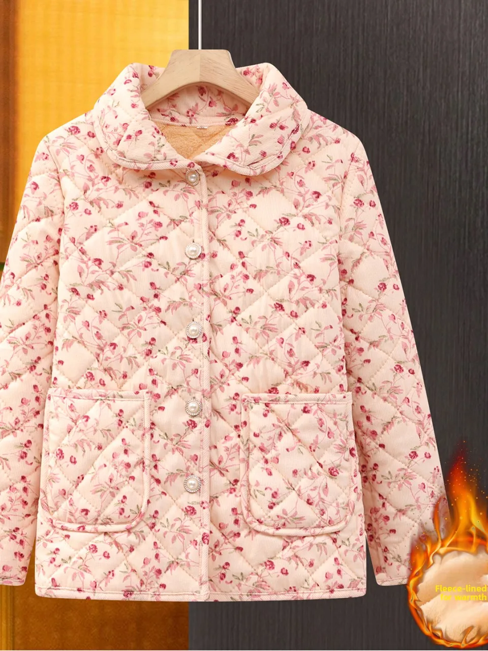 

Sli Thiened Printed Cotton Jaet with Fce Collar for Mom Winter Clothes Large Size Women's Faionable Cotton Coat